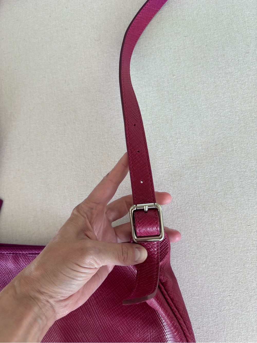 Lonchamp quadri crossbody bag magenta leather dark pink silver - Picture 5 of 7
